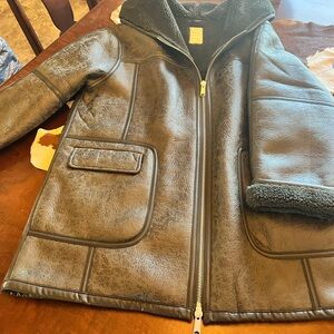 We The Free Green Faux Leather Jacket with Shearling Lining